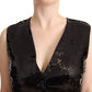 Dolce & Gabbana Black Sequin V-Neck Sleeveless Vest Tank Top