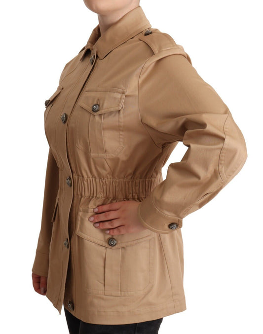 Dolce & Gabbana Beige Cotton Long Sleeves Collared Coat Jacket