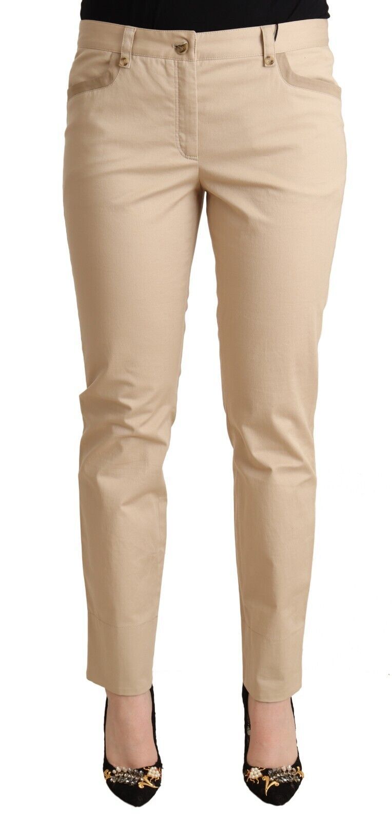 Dolce & Gabbana Beige Cotton Stretch Skinny Trouser Pants