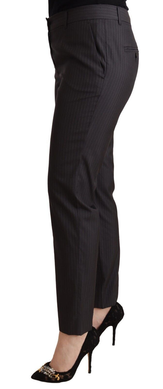 Dolce & Gabbana Black Striped Wool Tapered Trouser Pants