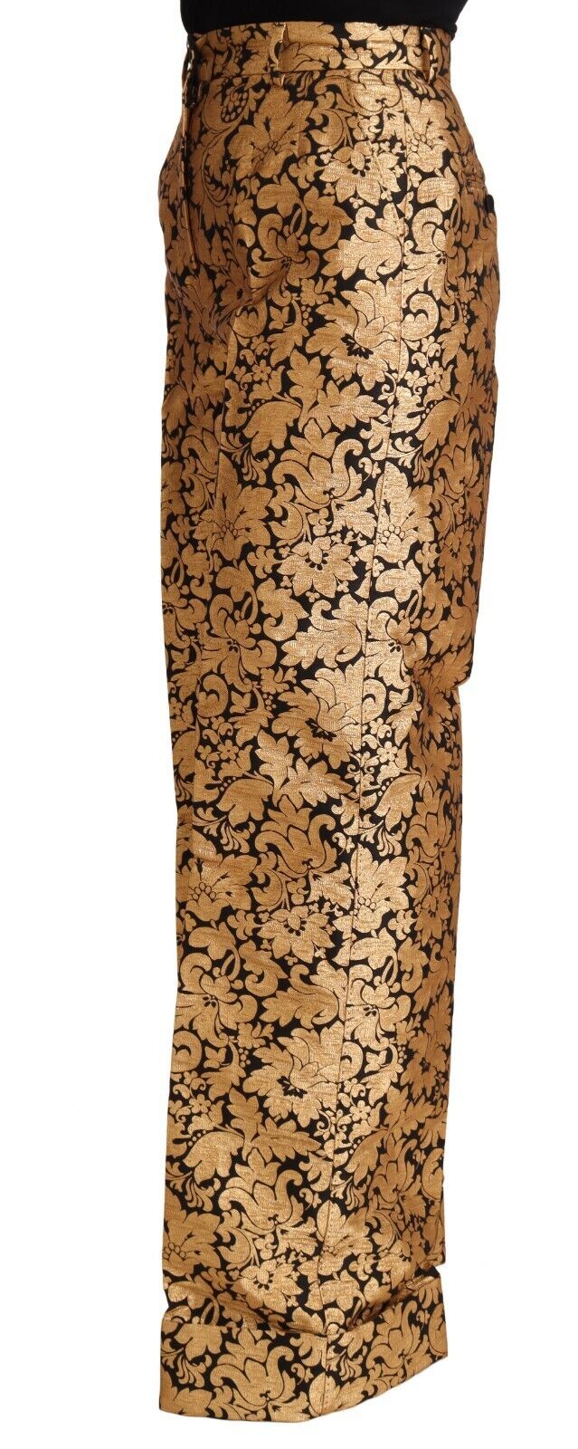 Dolce & Gabbana Gold Floral Jacquard High Waist Trousers