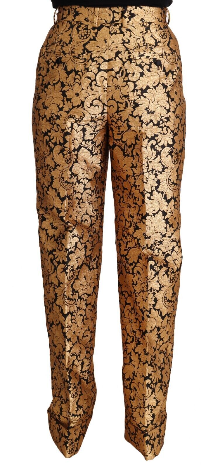 Dolce & Gabbana Gold Floral Jacquard High Waist Trousers