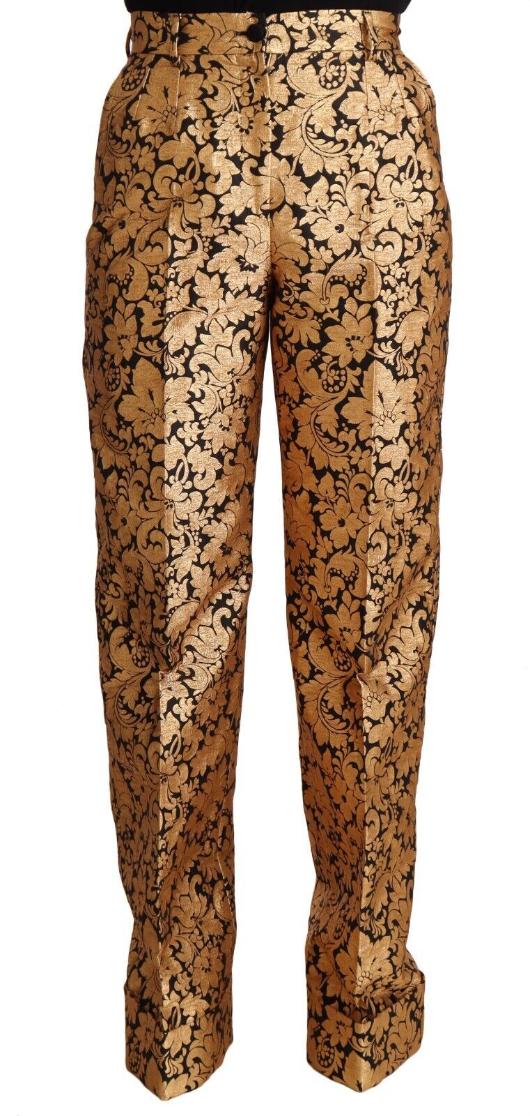 Dolce & Gabbana Gold Floral Jacquard High Waist Trousers