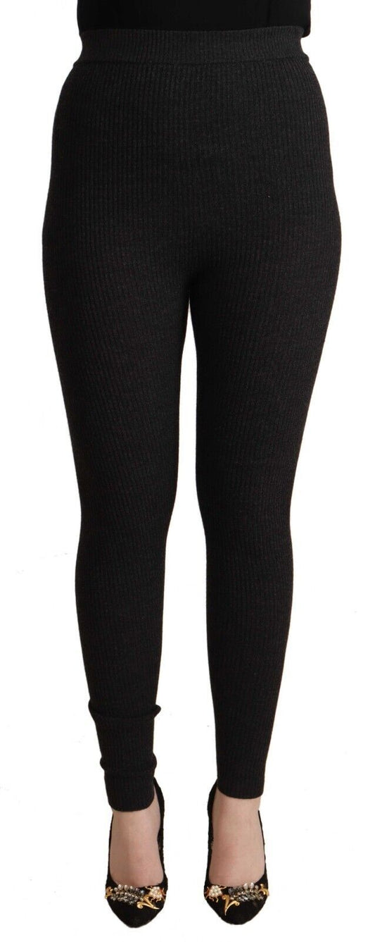 Dolce & Gabbana Black Virgin Wool Stretch Waist Tights Pants