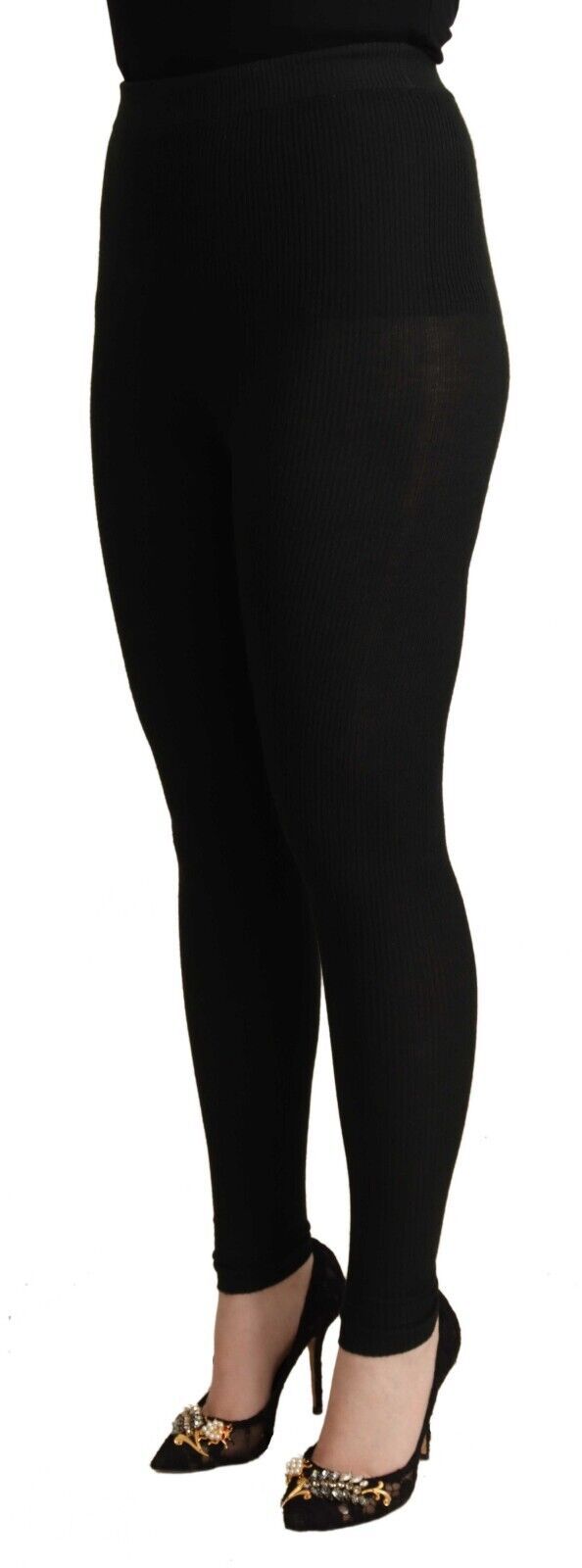 Dolce & Gabbana Black Cashmere Stretch Waist Tights Pants