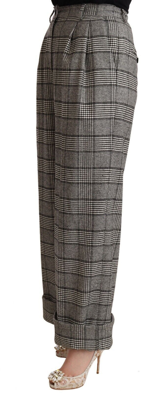 Dolce & Gabbana Gray Tartan Straight Trouser Wool Pants