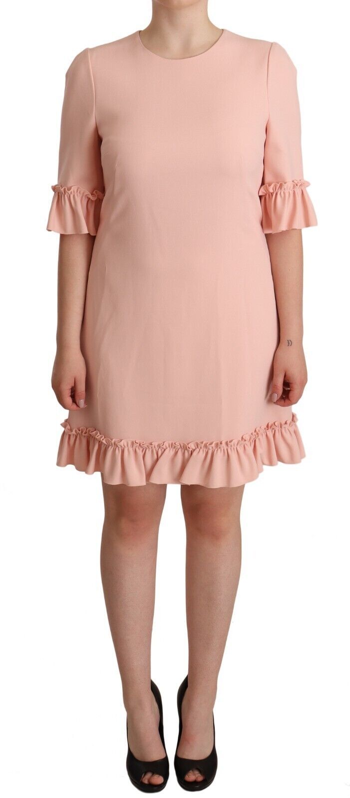 Dolce & Gabbana Pink Ruffled Sleeve Sheath Dress