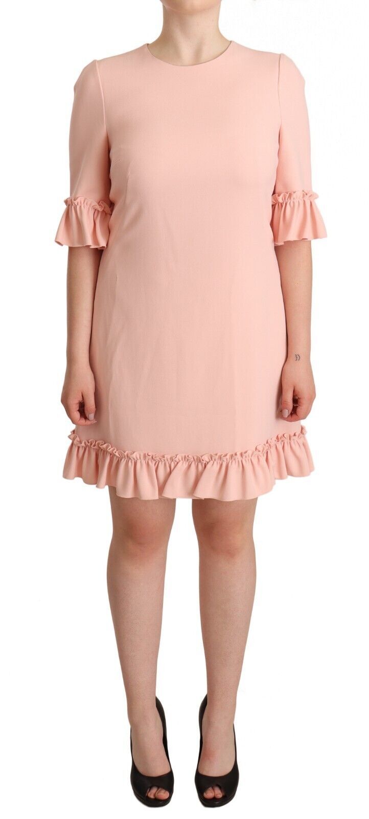 Dolce & Gabbana Pink Ruffled Sleeve Sheath Dress