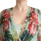 Dolce & Gabbana Green Floral V-neck Silk Dress