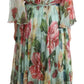 Dolce & Gabbana Green Floral V-neck Silk Dress