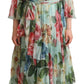 Dolce & Gabbana Green Floral V-neck Silk Dress