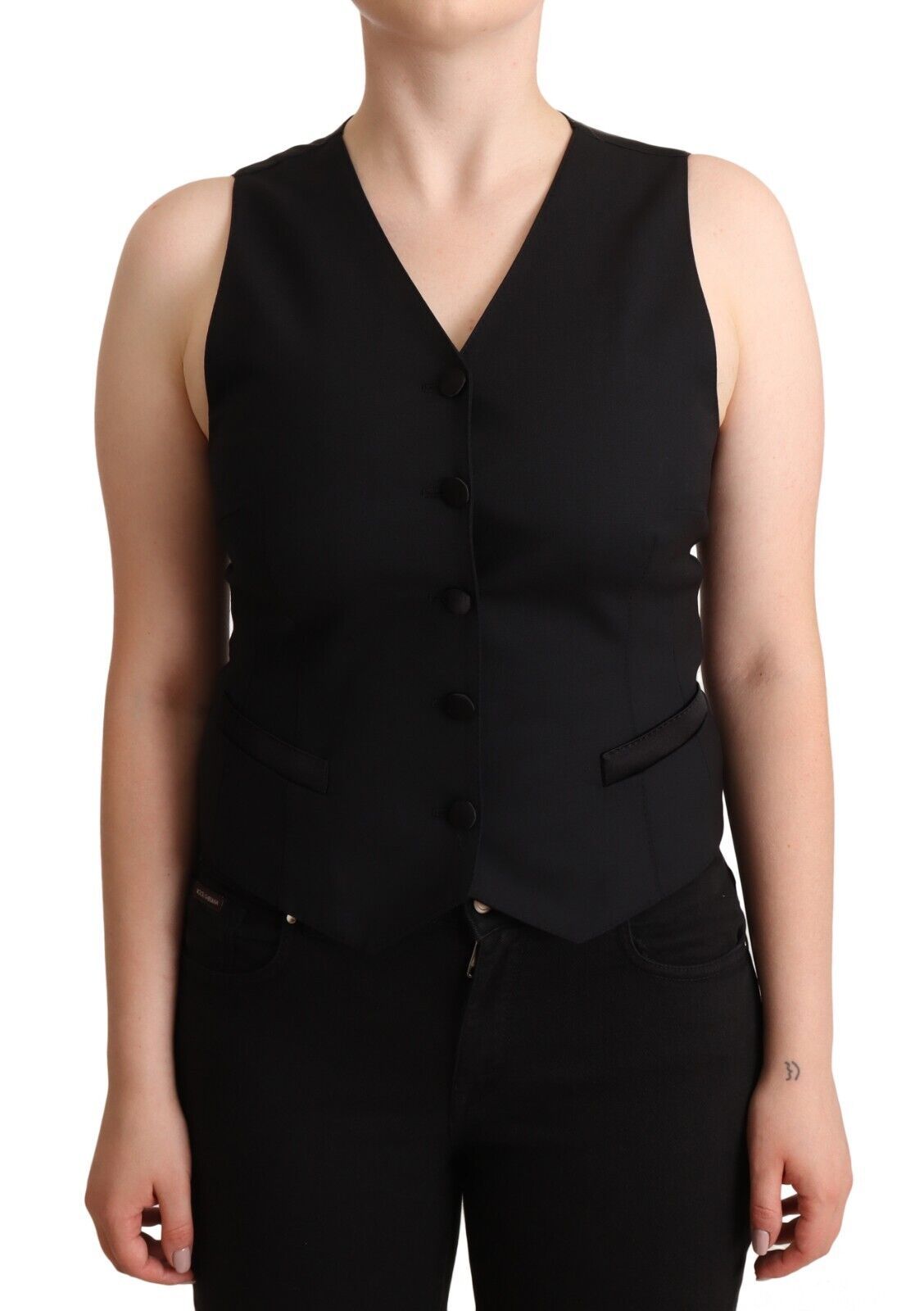 Dolce & Gabbana Black Button Down Sleeveless Viscose Vest Top