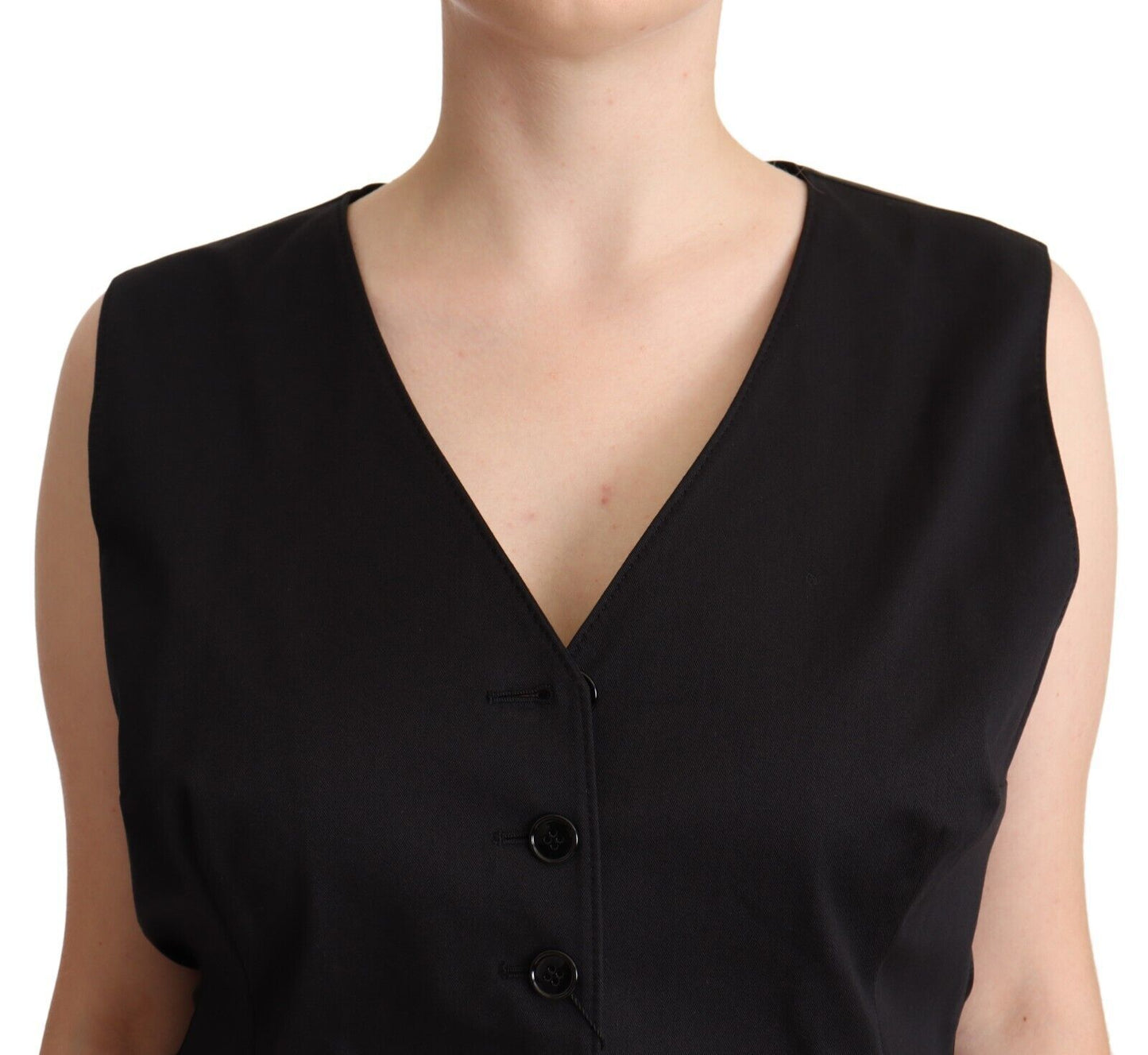 Dolce & Gabbana Black Button Down Sleeveless Vest Waiscoat Top