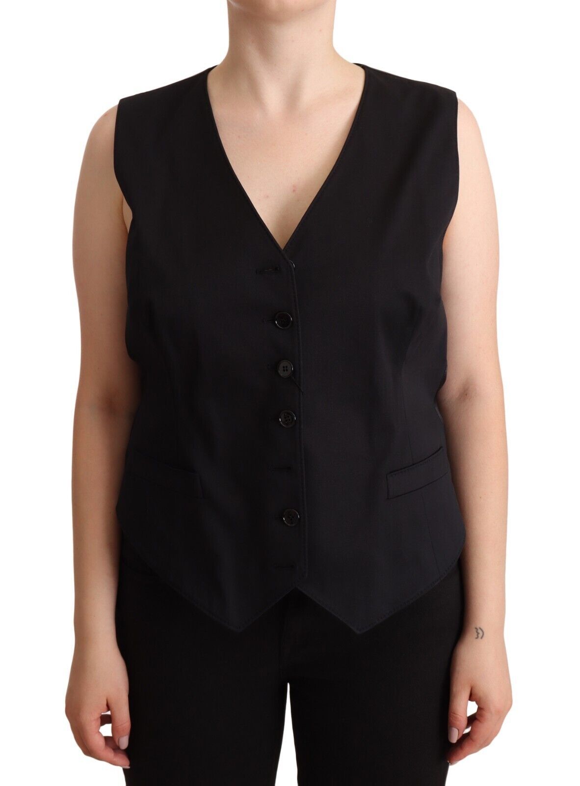 Dolce & Gabbana Black Button Down Sleeveless Vest Waiscoat Top