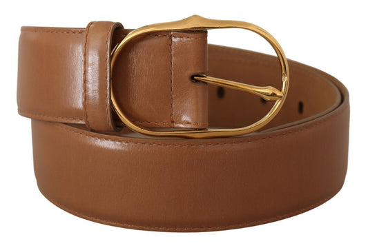 Dolce & Gabbana Brown Leather Gold Metal Oval Buckle Belt