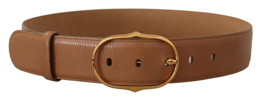 Dolce & Gabbana Brown Leather Gold Metal Oval Buckle Belt