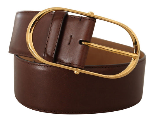 Dolce & Gabbana Brown Leather Gold Metal Oval Buckle Belt