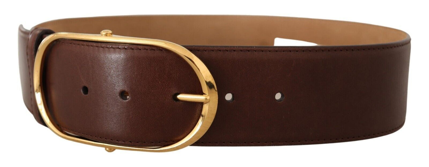 Dolce & Gabbana Brown Leather Gold Metal Oval Buckle Belt