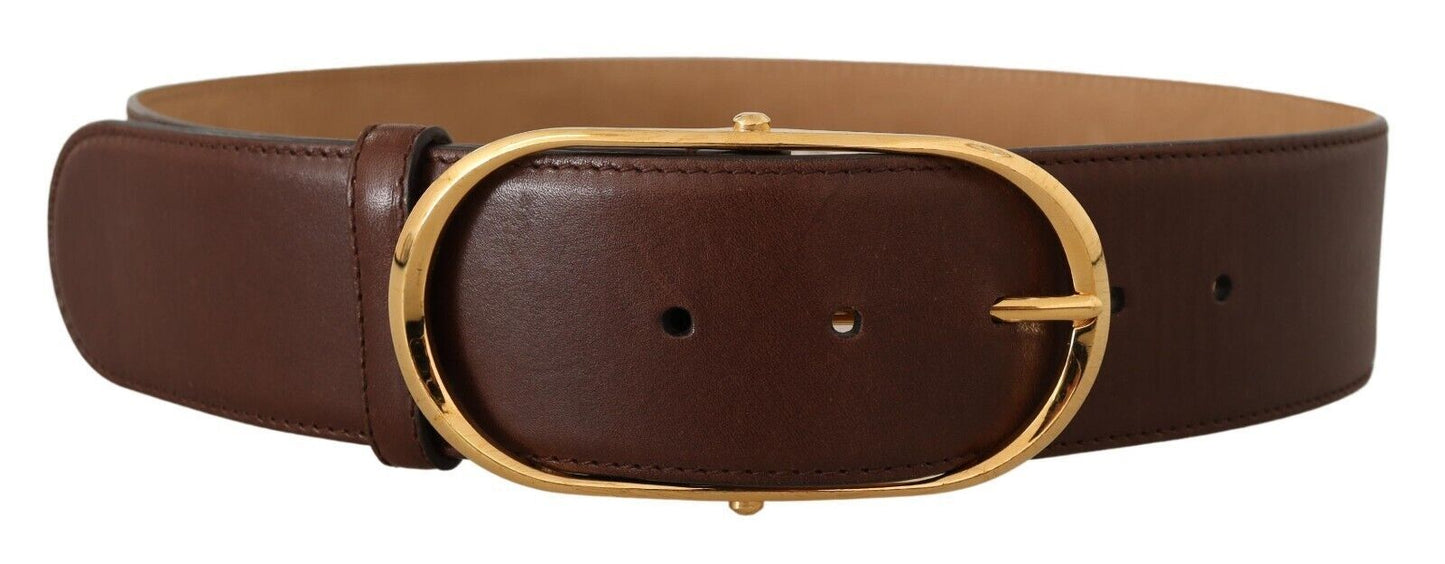 Dolce & Gabbana Brown Leather Gold Metal Oval Buckle Belt