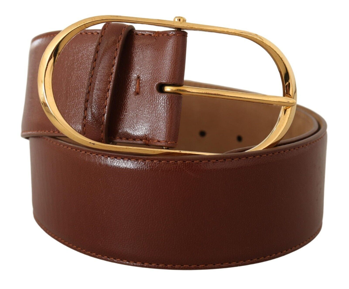 Dolce & Gabbana Brown Leather Gold Metal Oval Buckle Belt