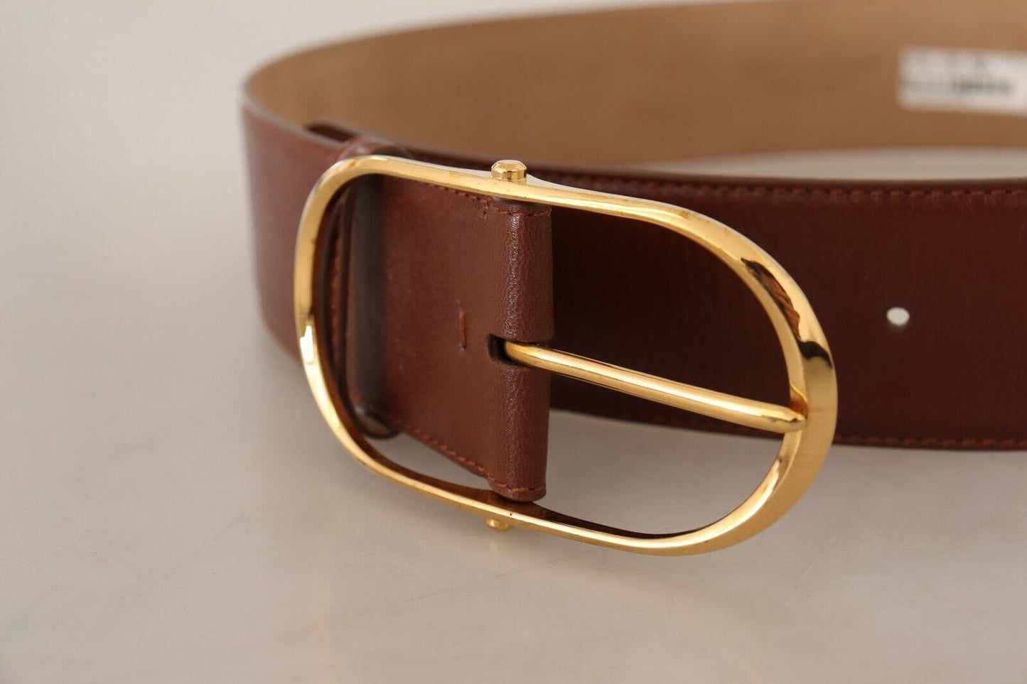 Dolce & Gabbana Brown Leather Gold Metal Oval Buckle Belt