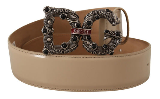 Dolce & Gabbana Beige Leather Silver Logo Buckle Amore Belt