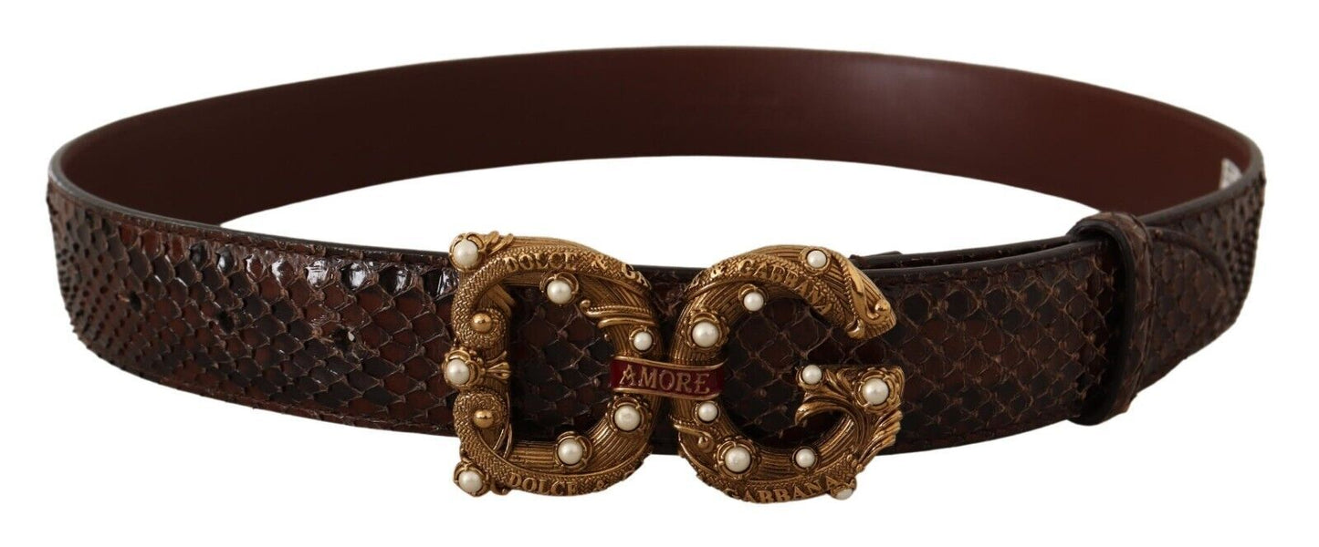 Dolce & Gabbana Brown Exotic Leather Logo Buckle Amore Belt