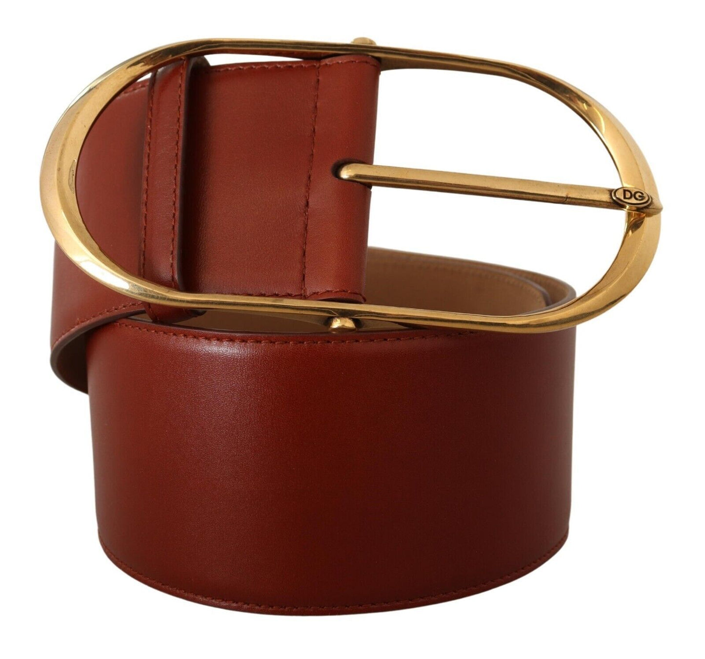 Dolce & Gabbana Maroon Leather Gold Metal Oval Buckle Belt