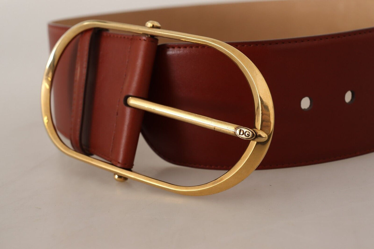 Dolce & Gabbana Maroon Leather Gold Metal Oval Buckle Belt