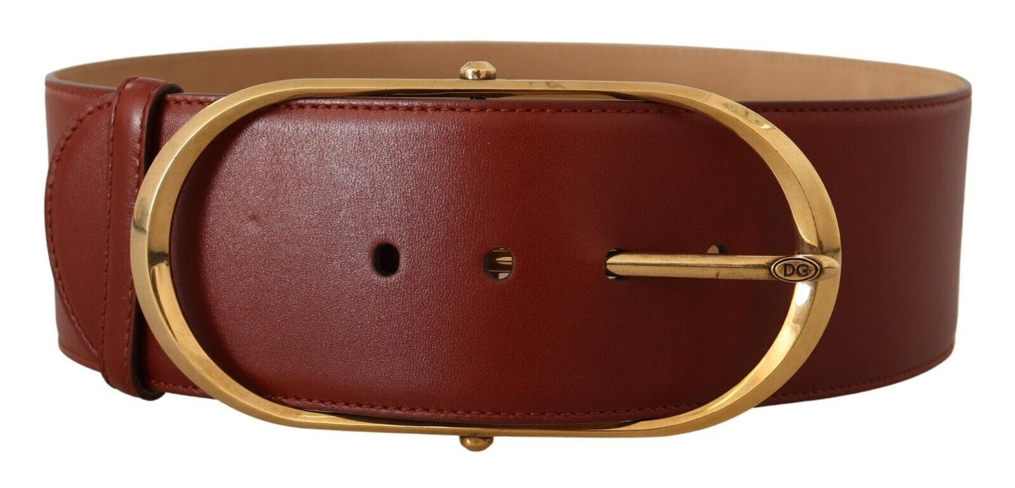 Dolce & Gabbana Maroon Leather Gold Metal Oval Buckle Belt