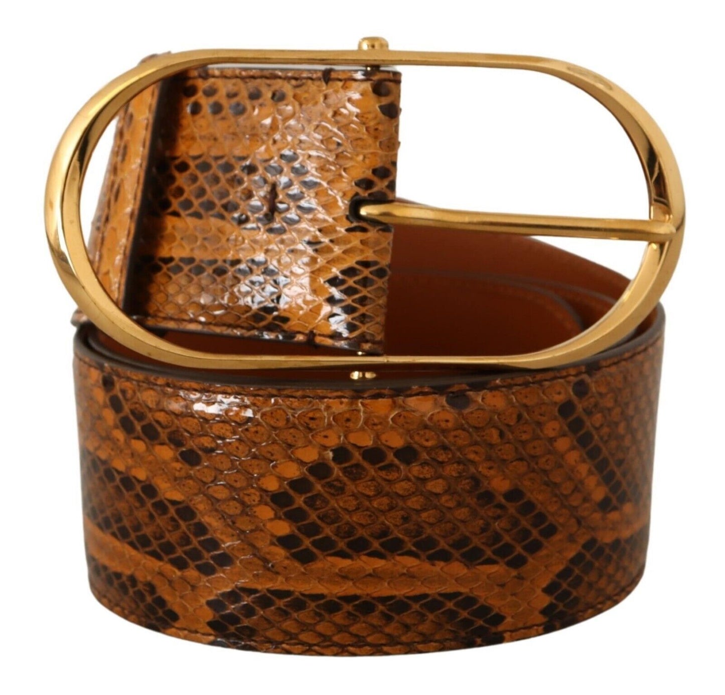 Dolce & Gabbana Brown Exotic Leather Gold Oval Buckle Belt