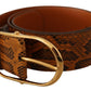 Dolce & Gabbana Brown Exotic Leather Gold Oval Buckle Belt