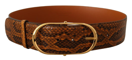 Dolce & Gabbana Brown Exotic Leather Gold Oval Buckle Belt