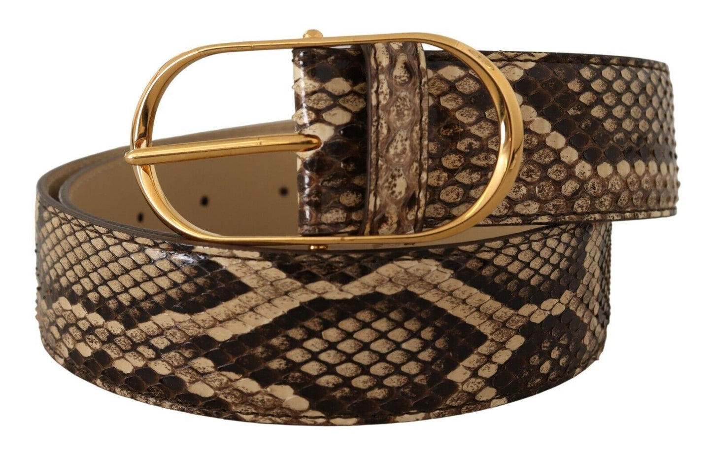 Dolce & Gabbana Brown Exotic Leather Gold Oval Buckle Belt