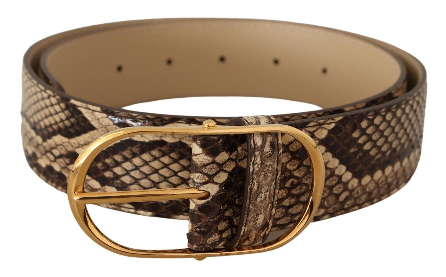 Dolce & Gabbana Brown Exotic Leather Gold Oval Buckle Belt