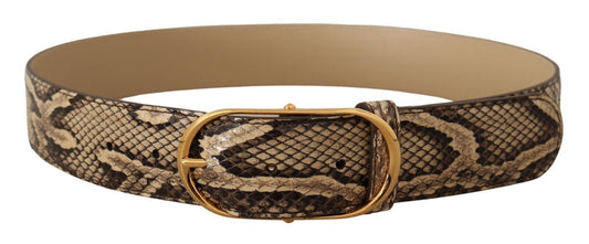 Dolce & Gabbana Brown Exotic Leather Gold Oval Buckle Belt