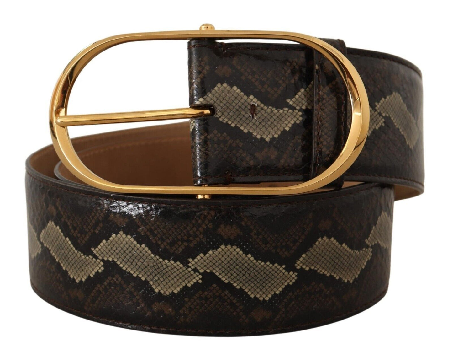 Dolce & Gabbana Brown Exotic Leather Gold Oval Buckle Belt