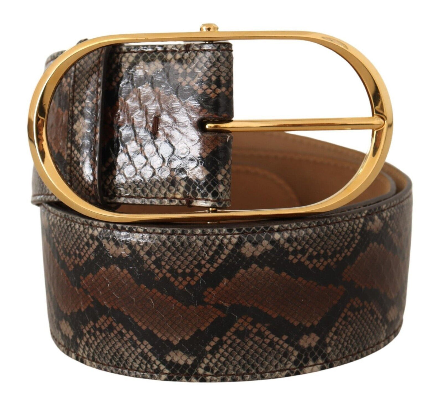 Dolce & Gabbana Brown Exotic Leather Gold Oval Buckle Belt