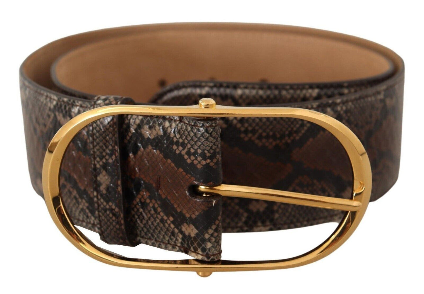 Dolce & Gabbana Brown Exotic Leather Gold Oval Buckle Belt