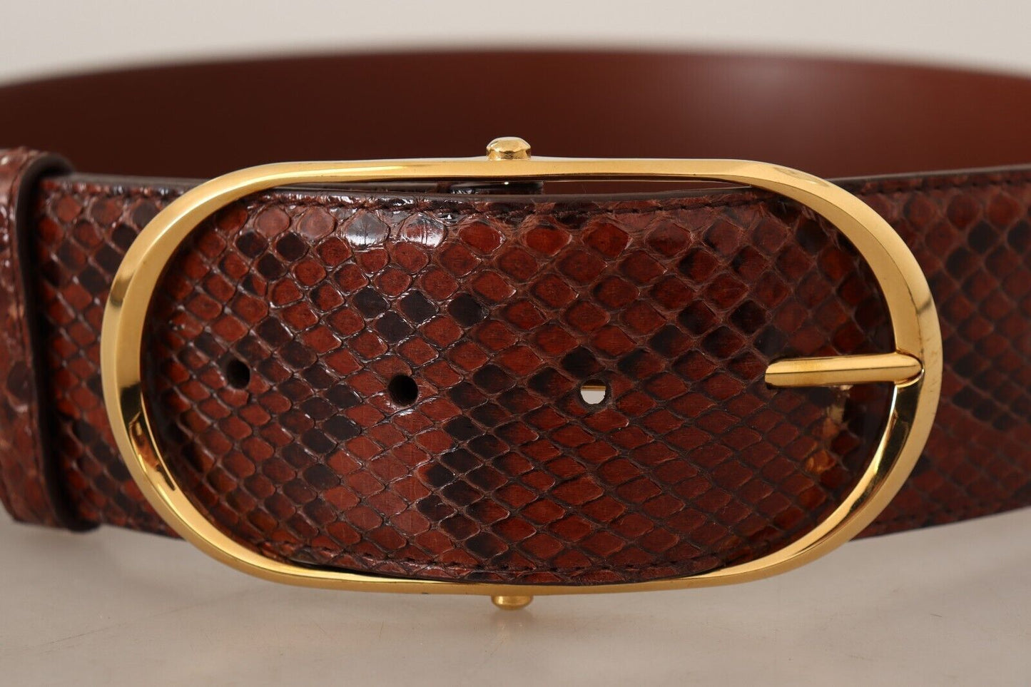 Dolce & Gabbana Brown Exotic Leather Gold Oval Buckle Belt