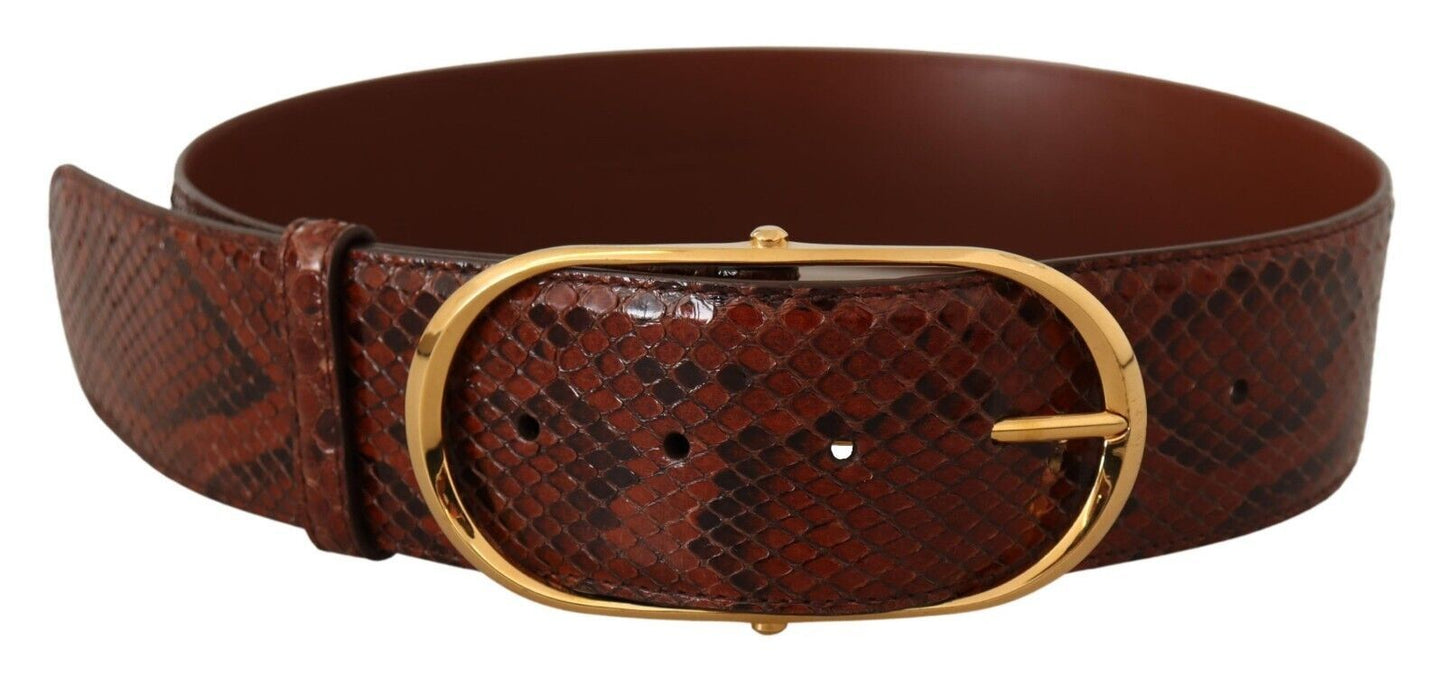 Dolce & Gabbana Brown Exotic Leather Gold Oval Buckle Belt