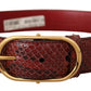 Dolce & Gabbana Red Exotic Leather Gold Oval Buckle Belt