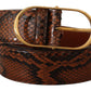 Dolce & Gabbana Brown Exotic Leather Gold Oval Buckle Belt