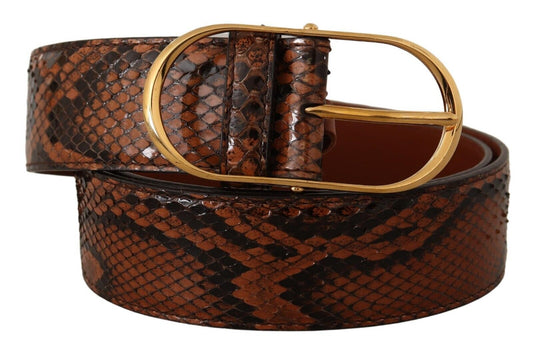 Dolce & Gabbana Brown Exotic Leather Gold Oval Buckle Belt