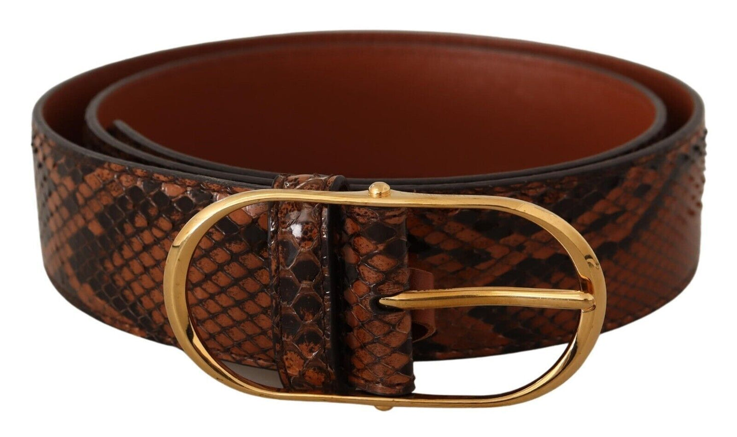 Dolce & Gabbana Brown Exotic Leather Gold Oval Buckle Belt