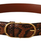 Dolce & Gabbana Brown Exotic Leather Gold Oval Buckle Belt