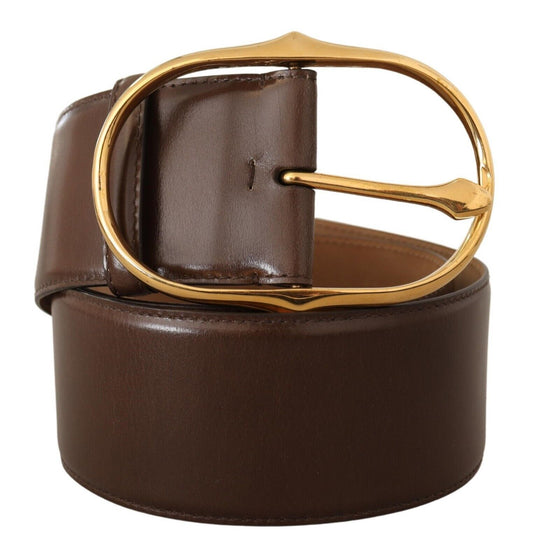 Dolce & Gabbana Brown Leather Gold Metal Oval Buckle Belt