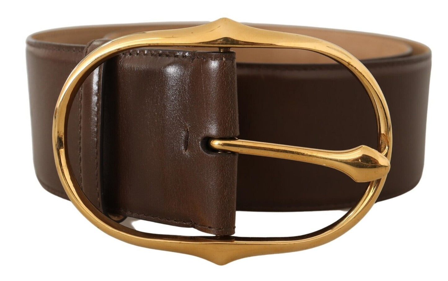 Dolce & Gabbana Brown Leather Gold Metal Oval Buckle Belt