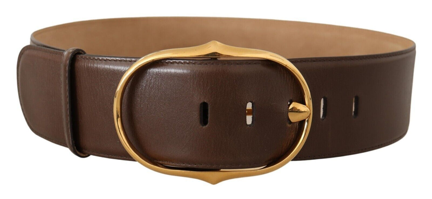 Dolce & Gabbana Brown Leather Gold Metal Oval Buckle Belt