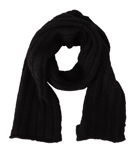 Dolce & Gabbana Black Virgin Wool Knitted Unisex Warmer Shawl Scarf